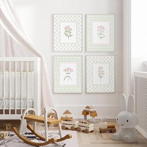 Nursery Girl Floral Wall Art Wildflower Baby Room Canvas Wall Decor Pink Green Flower Prints Poster Watercolor Pastel Botanical Picture Painting Nursery Artwork for Girls Bedroom 8x10x4 Inch Unframed thumbnail 6