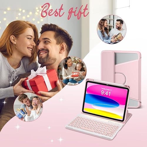 besky Keyboard case for iPad A16 11th 10th Generation 11/10.9 inch, Detachable Keypad，360 Rotatable Magnetic Cover with Pencil Holder for iPad 11 2025 10 Gen 2022 - Light Pink thumbnail 7