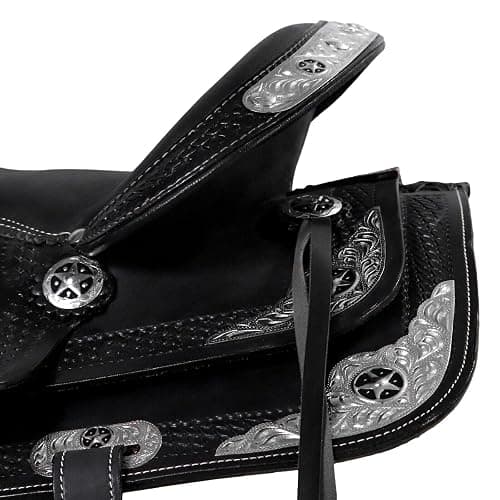 Barrel Brown Western Horse Trail Saddle Set Leather Horse Saddle with Headstall, Breast Collar Combo Rodeo Cowboy Riding Equestrian Comfortable Ride Black Saddle Tack Set thumbnail 3