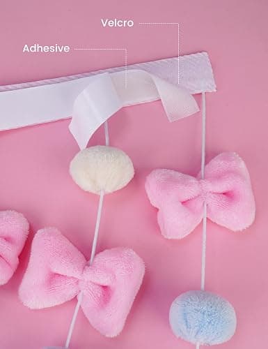 NiHome Fluffy Plush Doorway Curtain, Cute Hanging String Garland Kawaii Wall Hanging Home Decor for Girl Baby Room,Plush Bowknot Pentacle Garland Curtain with Hooks & Adhesive Velcro, 9 Strings thumbnail 7
