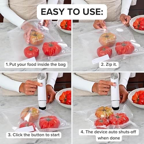 Chef Preserve Compact Vacuum Sealer for Food (Vacuum Sealer Machine + 3 Glass Vacuum Containers + 30 Reusable Vacuum Bags) Powerful Handheld Vacuum Seal Machine, Seal Meal Saver, Portable Food Sealer thumbnail 7