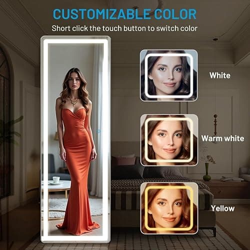NEWBULIG Full Length Mirror with Stand 21"×64", LED Light Floor Standing with 3 Color Lighting for Bedroom Body Hanging Modern Simple Home Decor Wall Living Room Cloakroom thumbnail 4