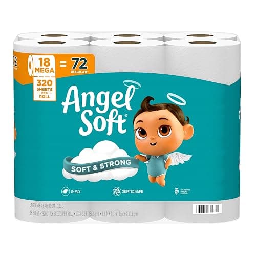 Angel Soft Toilet Paper, 18 Mega Rolls = 72 Regular Rolls, Soft and Strong Toilet Tissue - Image 1