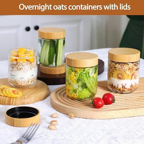 Moretoes 6 Pack Overnight Oats Containers with Lids, 16oz Glass Storage for Dry Food, Jars with Lids for Yogurt & Salad, Portable for Picnic & Lunch, Transparent Square Design for Kitchen Pantry Jars thumbnail 4