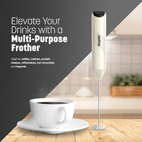 Keplin Handheld Milk Frother - Stainless Steel Electric Whisk - Portable Battery Operated Coffee Stirrer for Lattes, Matcha, Protein Shakes - Ergonomic, Compact, Easy to Clean & Use (Cream) thumbnail 3