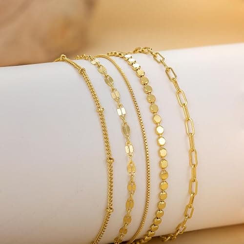 MBW Gold Bracelets for Women Trendy, Dainty 14K Gold Plated Bracelet Stack Beaded Chain Bracelet Set Thin Small Cute Paperclip Bracelets Fashion Waterproof Jewelry Gift Gold Accessories for Women thumbnail 8