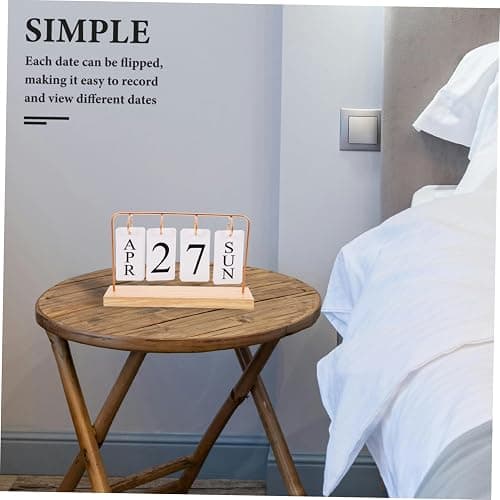 DOITOOL Perpetual Flip Desk Calendar with Wooden Base Reusable Retro Desktop Calendar for Office and Home thumbnail 5