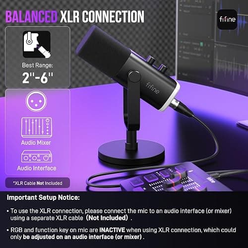 FIFINE USB/XLR Dynamic Microphone for Podcast Recording, PC Computer Gaming Streaming Mic with RGB Light, Mute Button, Headphones Jack, Desktop Stand, Vocal Mic for Singing YouTube-AmpliGame AM8 thumbnail 6