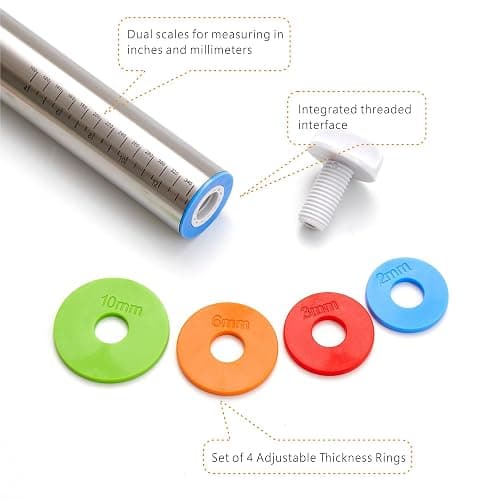 Rolling Pin with Thickness Rings, Fulimax 17" Adjustable Stainless Steel Rolling Pins for Baking, Dough Roller for Fondant Pizza, Pie, Pasta, Cookies, Cakes, Kitchen Baking Supplies thumbnail 6