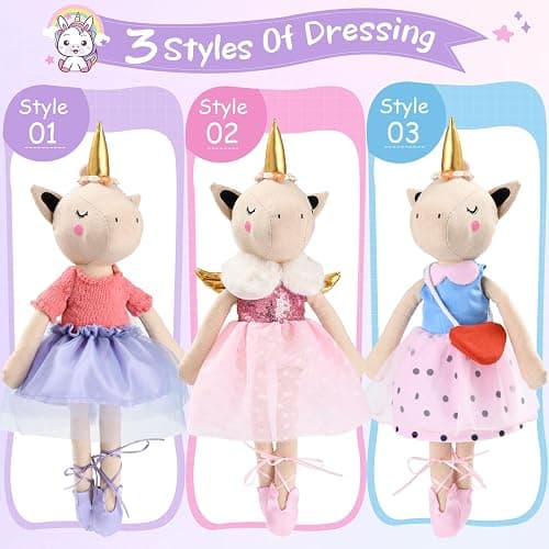 Toylink Ballerina Unicorn Doll Stuffed Animal Toys for Girls - Plush Bag | 3 Set Cloth Accessories | Ballet Shoes, Kids Pretend Play Doll Pet Care, Christmas Birthday Gift for 3 4 5 6 Year Old Girls thumbnail 5