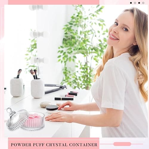 Tioncy 3 Pcs Large Body Powder Puff and Container Valentine's Day gift Powder Container with Puff Crystal Case Soft Washable Reusable Velour Face Body Glitter Wet Dry Makeup (Classic,Clear) thumbnail 2