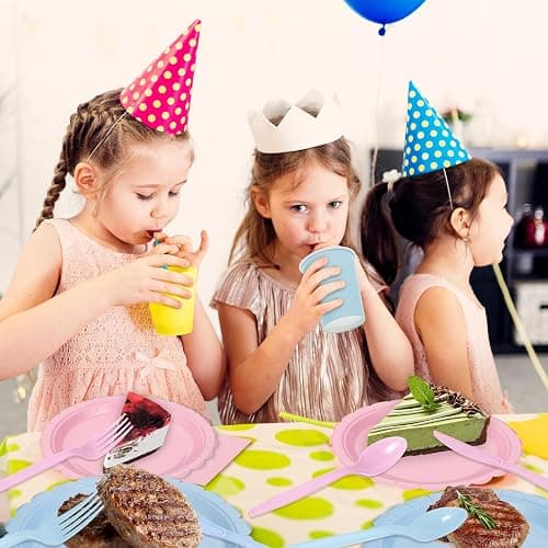 Xiangqu 350 Pcs Baby Gender Reveal Plates and Napkins, 50 Guest Boy or Girl Gender Reveal Party Supplies Include Light Pink and Light Blue Plates Napkin Cup Plastic Spoon Fork Knive for Baby Shower thumbnail 7