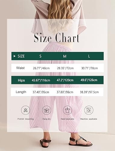 MISSACTIVER Women Summer Striped Harem Pants Flowy Baggy Casual Wide Leg Trousers Drawstring Boho Palazzo Pants with Pockets thumbnail 5