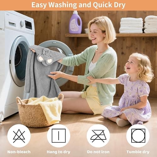 CandyHome 12 PCS Baby Bath Towels Set for Infants Toddlers Essentials | 4 PCS Baby Towels & 8 PCS Washcloths Set, Cute Animal Hooded, Ultra Absorbent & Soft, Newborn Shower Gifts for Boys & Girls thumbnail 6