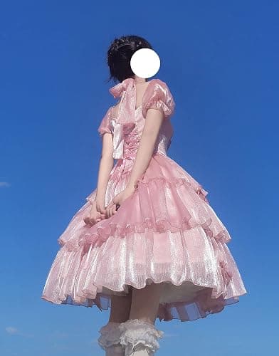 ZZEQYG Womens Lolita Dress for Girl Gothic pink puff sleeve dress with Bow - Medium - Pink-op thumbnail 6