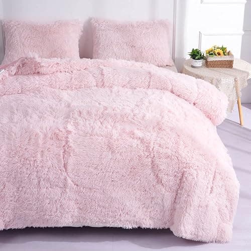 chovy Faux Fur Plush Light Pink Comforter Sets Full/Queen - Ultra Soft Shaggy Flannel Velvet Fluffy Fuzzy 3PC Bedding Set （Comforter x 1 Pillowcases x 2） thumbnail 2