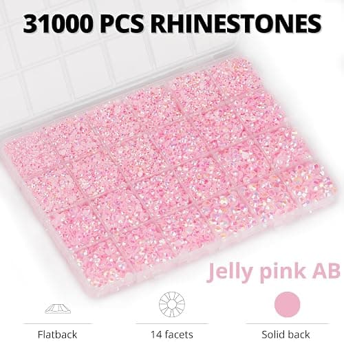31000Pcs Pink Rhinestones for Bedazzling, Bedazzler Kit with Flatback Rhinestones for Clothes Crafting Crafts Nails, 2,3,4,5,6mm Flat Back Resin Crystal Bedazzling Kit with B 7000 Glue Clear thumbnail 3
