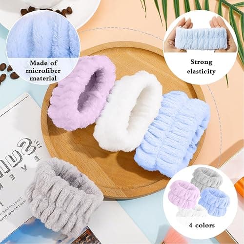 Wrist Bands to Wash Face, 8 Pcs Face Washing Wristbands, Skin Care Makeup Wristbands for Prevent Liquid from Spilling Down Your Arms (White, Gray, Blue, Purple) thumbnail 4