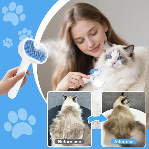 Pet Steam Brush for Dog & Cat - 3-in-1 Steam Grooming Brush for Shedding & Hair Removal - Self Cleaning Spray Comb with Mist for Long Haired Pets - Includes 1*Waterless Shampoo, Blue thumbnail 8