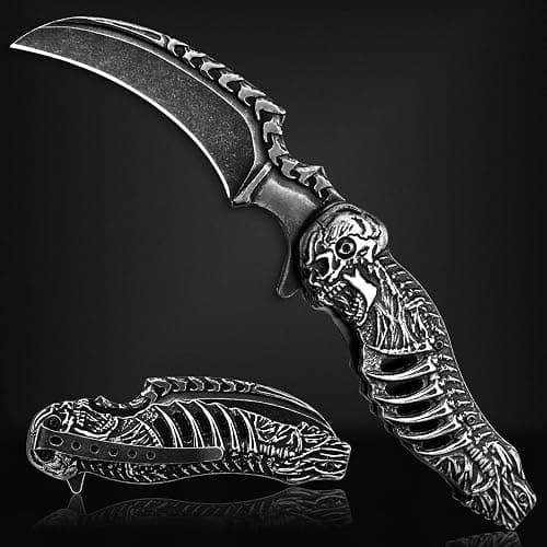 VALHALLA REAPER Skull Pocket Knife, Pocket Folding Knife With 3D Hollowed-out Skull, EDC Pocket Knife For Men Outdoor Camping Hiking Hunting - Image 1