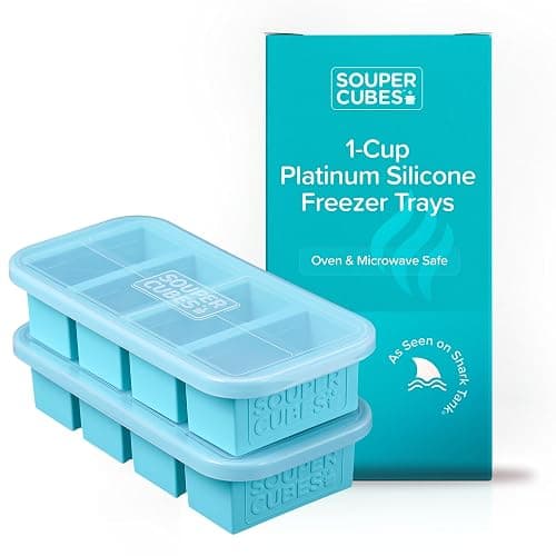 Souper Cubes 1 Cup Silicone Soup Freezer Molds with Lids - Soup Cubes with Steel Reinforced Rim - Perfect for Freezing Broth, Rice, Individual Portions, Meal Prepping and More - Aqua - 2-Pack - Image 1