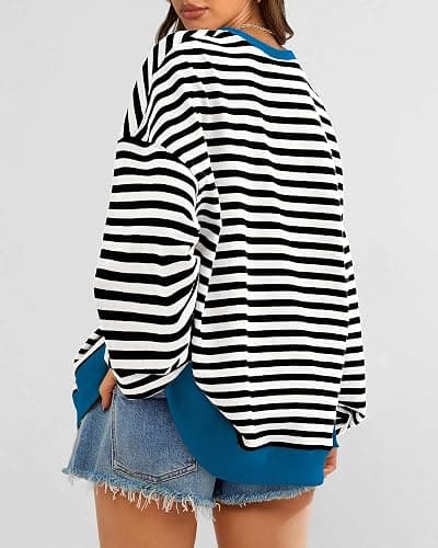 BTFBM Sweatshirt For Women 2026 Fall Crewneck Long Sleeve Oversized Striped Pullover Tops Y2K Clothes Workout Shirt thumbnail 2