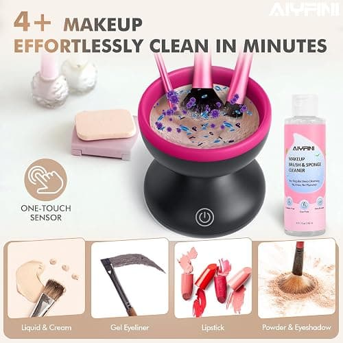Alyfini Electric Makeup Brush Cleaner Machine, Powerful Friction Removes Residue on Make up Brushes Set/Sponge/Powder Puffs, Efficient Cleaning, Portable Spinning Washer, Save Cleanser & Shampoo thumbnail 4