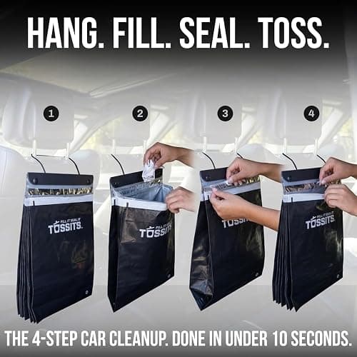 Tossits Recycled Disposable Car Trash Bags – Leakproof, Smell Proof Hanging Garbage Bags for Car, Truck, SUV, RV & Vehicle – Black, 21 Count Disposable Automotive Trash Bags thumbnail 3