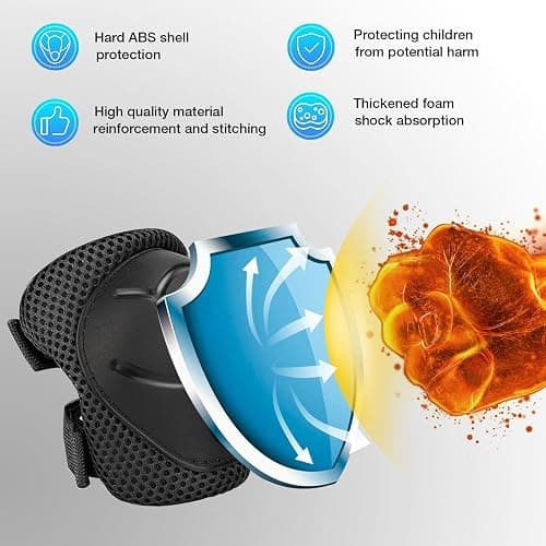Kids Protective Gear Set - Knee Pads Elbow Pads with Wrist Guards for Ages 3-12 | 3-in-1 Safety Protective Gear for Skating, Cycling, Biking, Roller Skates, Scooters (Black, ‎M(8-12Years)) thumbnail 3