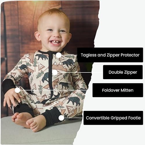 ITSY BITSY BOUTIQUE Viscose Bamboo Baby Pajamas - Boys and Girls Footie Sleeper Convertible 2-Way Zipper Sleeper - 0-3 Months - Rocky Ridge thumbnail 2