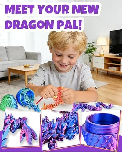 Ivrmtal 4PCS 3D Printed Dragon Eggs with Dragon Inside, Prefilled Easter Eggs with Toys for Kids 3D Printing Crystal Dragon Animals Toys Easter Basket Stuffers Dragon Gifts Desk Deco for Boys Girls thumbnail 4