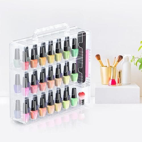 Beloving 2pcs Nail Polish Organizer, Portable 48 Bottles Clear Nail Polish Holder with Adjustable Divider, Gel Nail Polish Storage Double Side Nail Polish Organizer Case for Nail Tech thumbnail 6