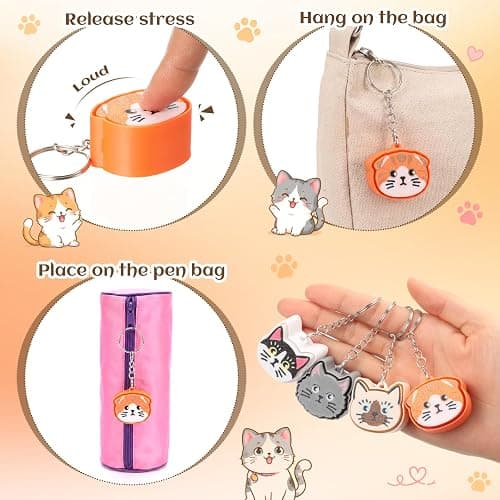 Gerrii 24 Sets 3D Fidget Keychains with Inspirational Cards Bulk 3D Press Stress Relief Sensory Keychain Gifts Employee Appreciation Positive Gifts for Coworkers Teacher (Colourful,Cat) thumbnail 4