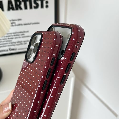 Sayoaho Compatible with iPhone 13 Case & 14 Case, Fashion Cute Polka Dot Pattern Aesthetic Design for Women, Soft TPU and Hard Back Shockproof Phone Cover, Wine Red thumbnail 5