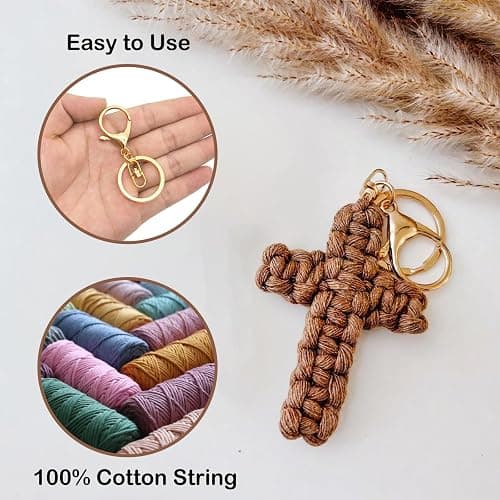 Macrame Cross Keychain,Jesus Key Chain Christian Car Accessories Handmade Soft Cross Keychain Boho Decor for Women Men Gifts thumbnail 2