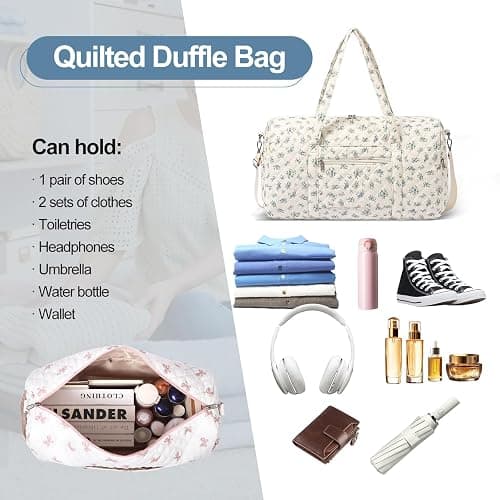 Gym Bag for Women, Cute Duffle Bag, Quilted Duffle Bag for Travel, Floral Duffle Bags, Weekend Bag with Zipper Pocket Dance Bag Organizer thumbnail 3