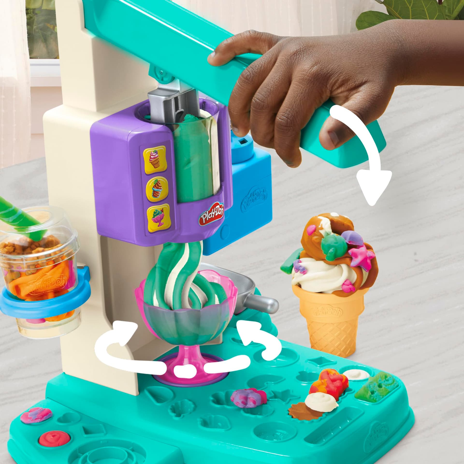 Play-Doh Rainbow Swirl Ice Cream Playset with 7 Pretend Play Kitchen Accessories, Arts and Crafts Toys for 3 Year Old Girls and Boys and Up thumbnail 2