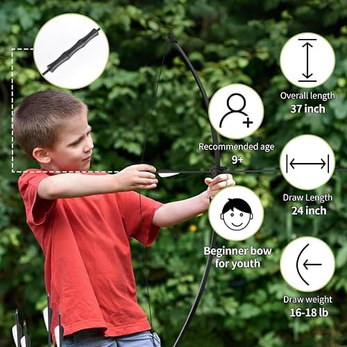 VALYPANOR Archery Recurve Bow and Arrow Youthbow Set, Archery Beginner Gift with 4 Arrows 5 Target Face,Ideal for Teens,Outdoor Sports Game Longbow, Perfect for Left & Right Hand thumbnail 2
