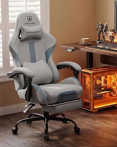 GTPLAYER Gaming Chair with Foot Rest & Pocket Spring Cushion, Ergonomic High Back Computer Desk Chair with Headrest & Lumbar Support for Back Pain Relief, Breathable Fabric, Mist-Blue thumbnail 10