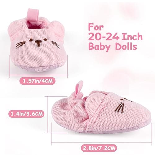 BABESIDE Baby Doll Shoes for 20-26 Inch Dolls, Reborn Baby Doll Shoes with Cute Paw Patterns fit Realistic Baby Doll Girls, Only Pink Reborn Dolls Shoes thumbnail 3
