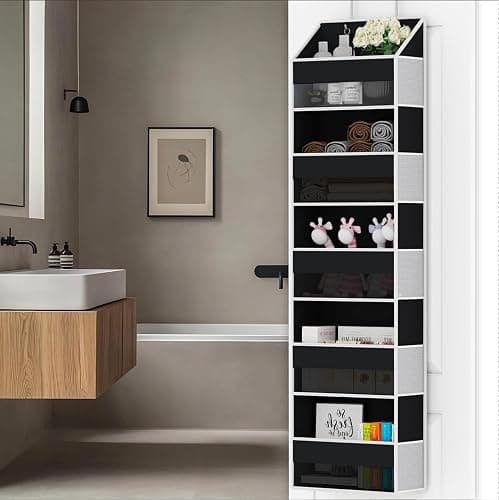 Over Door Organizer - Over The Door Storage Organizer with 5 Large Pockets & 10 Mesh Side Compartments - Heavy-Duty Hanging Storage for Bathroom, Bedroom & Nursery - Room Organizer Solution - Black thumbnail 8