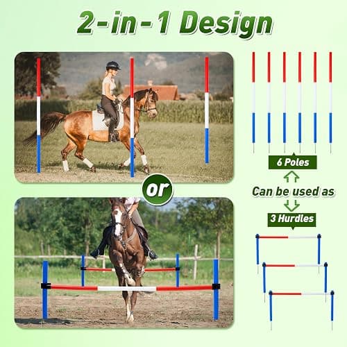 JRUICFDY 6 Pcs Pole Bending Poles for Horses,6FT Adjustable Equestrian Training Equipment for Horses,Agility Poles for Horses,Soccer & Dog,Red, White, Blue thumbnail 2