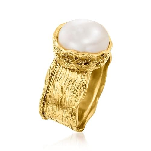 Ross-Simons 12mm Cultured Button Pearl Ring in 18kt Gold Over Sterling thumbnail 3