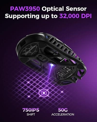 GravaStar Mercury X Pro Wireless Gaming Mouse, Come with 8K Dongle – 32,000 DPI PAW 3950 Sensor, 8,000Hz Polling Rate, Only 49g, Magnesium Alloy Hollow Frame, RGB Lighting, 5 Programmable Buttons thumbnail 3