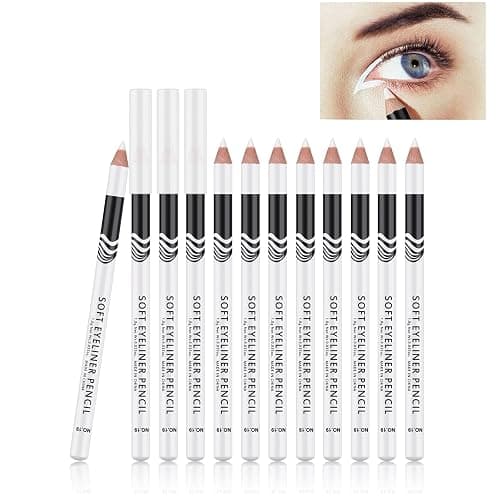 FREEORR 12 Packs Professional Highlighter Eye Liner Pen, White Eyeliner Pencil, Waterproof Long Lasting Eye Brighten - Image 1