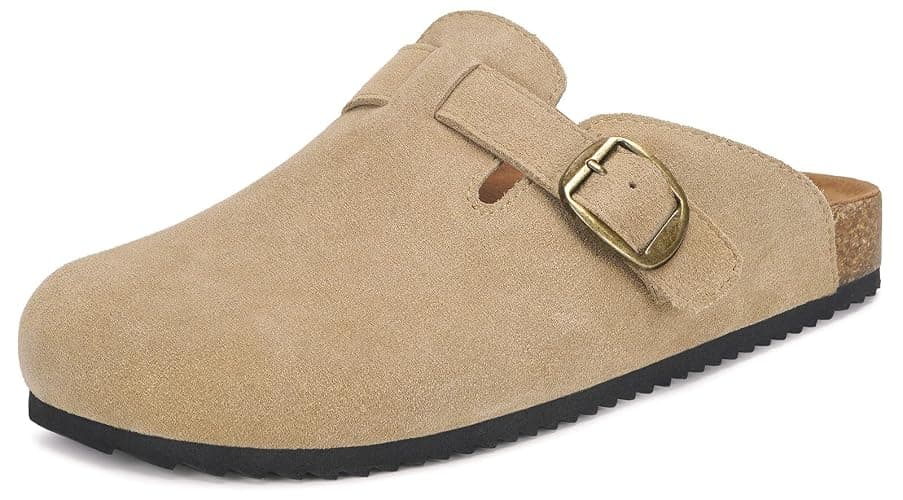Intini Womens Suede Clogs Mens Leather Mules Unisex Cork Footbed Sandals with Arch Support - Image 1