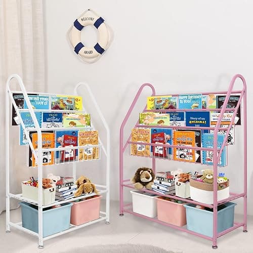 aboxoo Metal Kids Bookshelf Freestanding Bookcase for Children Room 32 in Large Toy Organizer Modern MinimalistWhite Stable Metel Bookstore Bedroom, Living, Library Book Unit Storage thumbnail 8