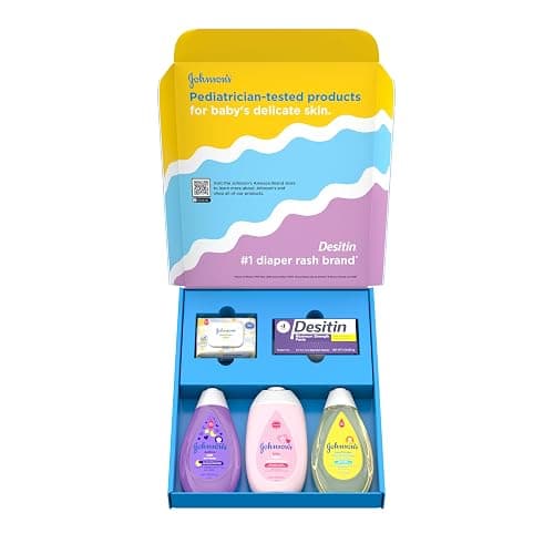 Johnson's Baby Here Comes Baby Gift Set, Baby Essentials for New Parents with Moisturizing Lotion, Bedtime Bath, Body Wash & Shampoo, Hand & Face Wipes, & Diaper Rash Cream, 5 Items thumbnail 4