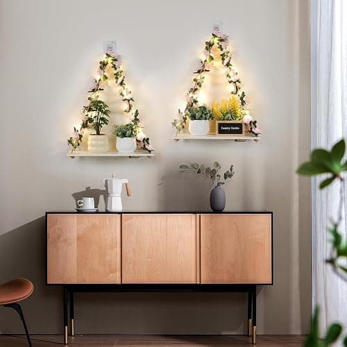 Floating Shelves for Wall No Drilling,Wall Shelves,Hanging Shelf,Leaves and Light Strip with Flower,Set of 2 Plant Decor for Home Livingroom Bedroom,Holiday Decor,Thanksgiving & Christmas Decorations thumbnail 5