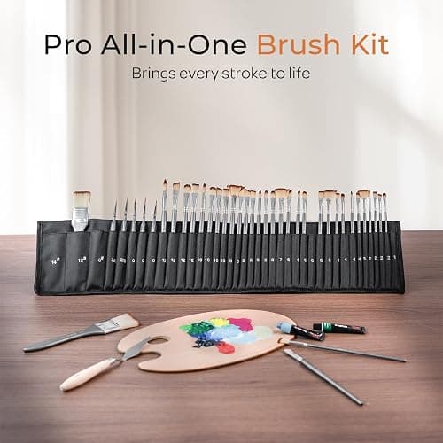 Nicpro 40 PCS Paint Brush Set, Professional Acrylic Paint Brushes with Palette Knife and Canvas Roll, Suitable for Acrylic Painting, Oil, Watercolor, Gouache, Art Supplies Painter Gifts for Artist thumbnail 3
